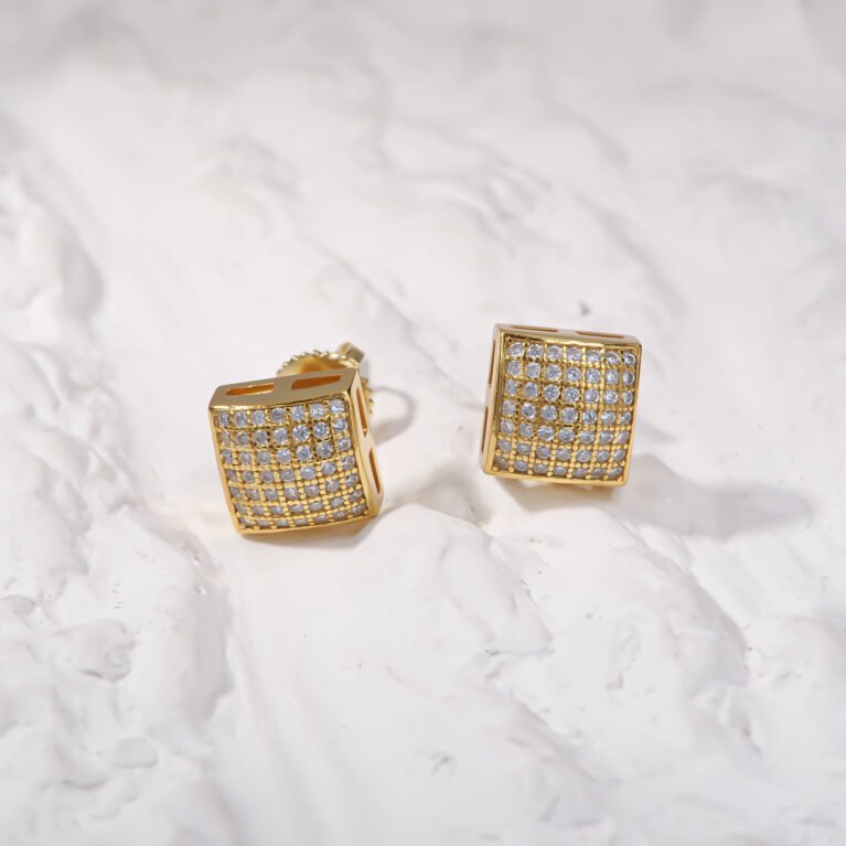Square Cubic Zircon Gold plated Silver Earing