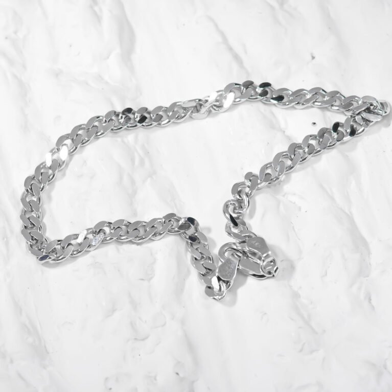 3mm Width Diamond-Cut Cuban Link Curb Silver Bracelet Unisex