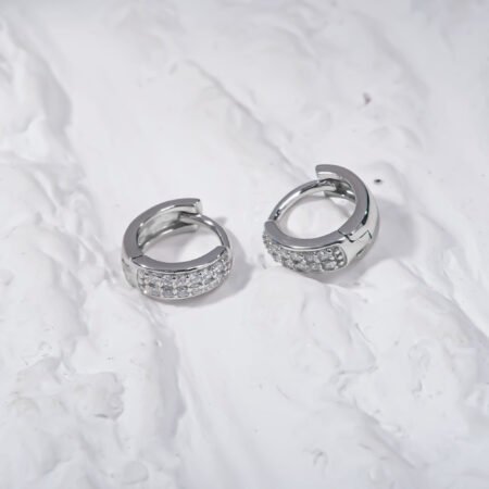 Huggie Hoop Double Line CZ Silver Earing