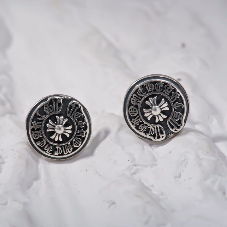Round design Art black tone Silver Earing