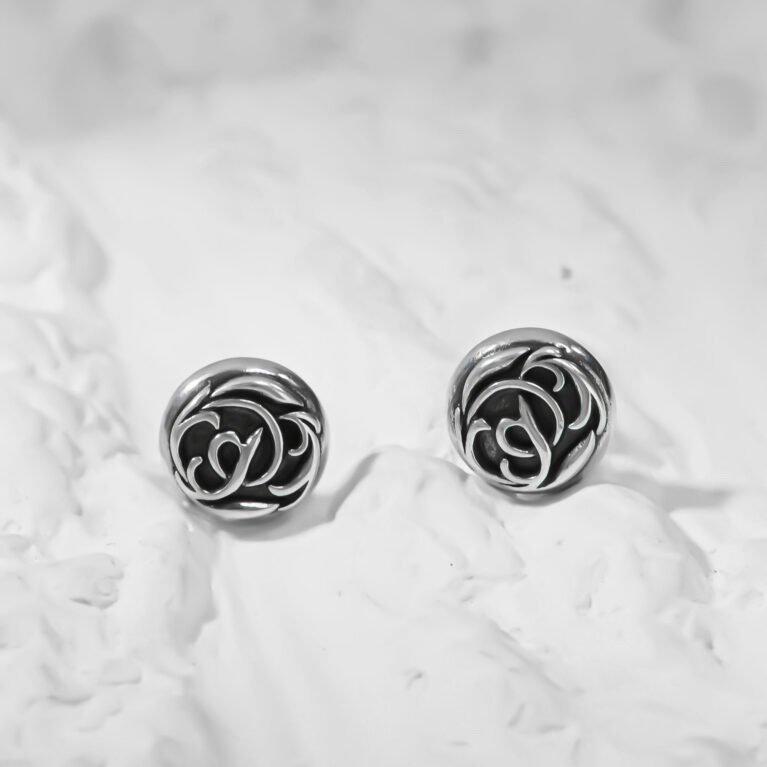 Round Art silver black tone Silver Earing