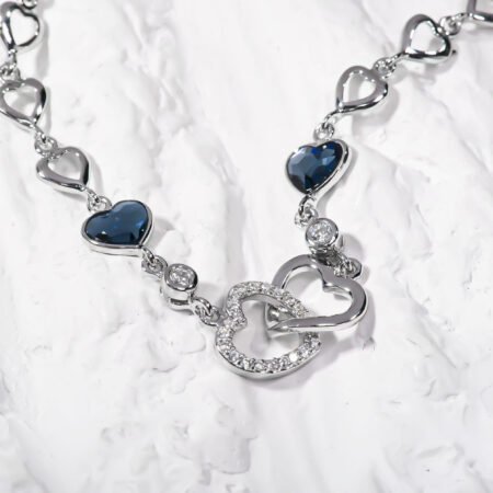 AAAA CZ and Blue Crystal  Stone Heart bracelet 16cm 6.3 inch