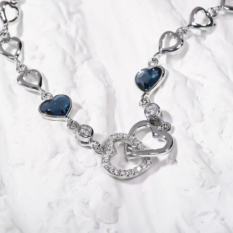 AAAA CZ and Blue Crystal  Stone Heart bracelet 16cm 6.3 inch