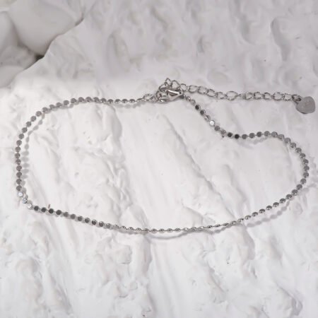 Flat Bead Chain Silver Anklet