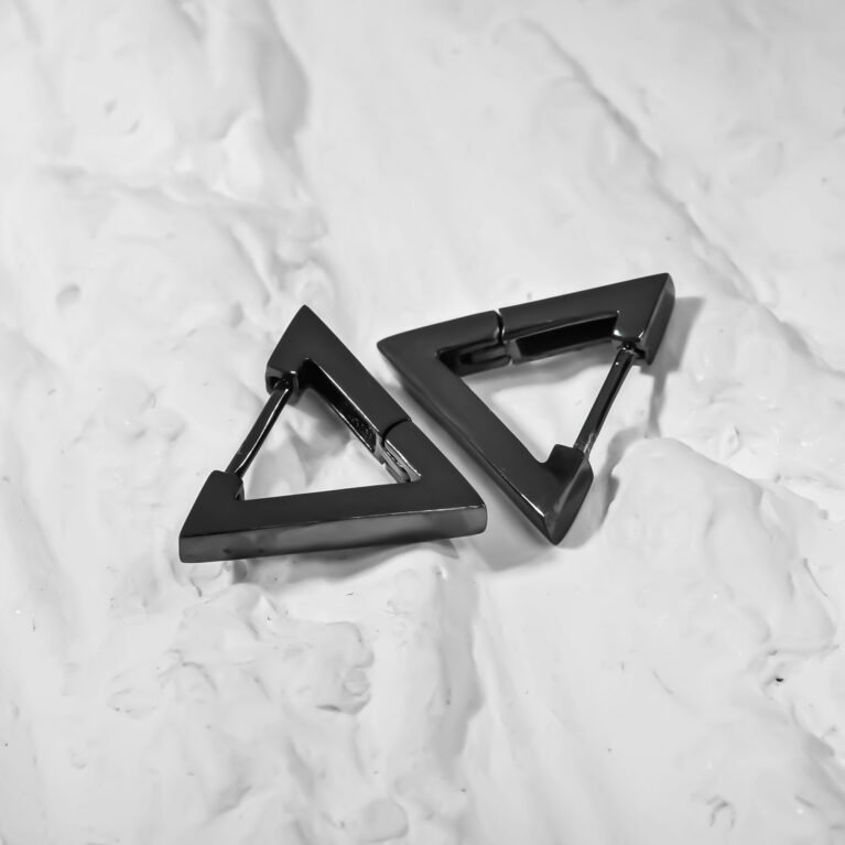 Triangle black tone Silver Earing