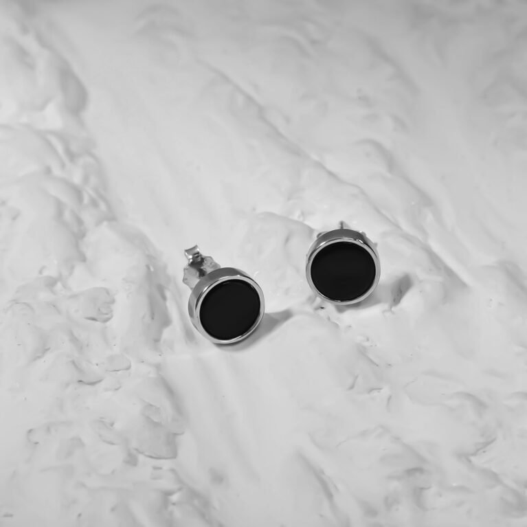 Silver tone with Black Stone Silver Earing
