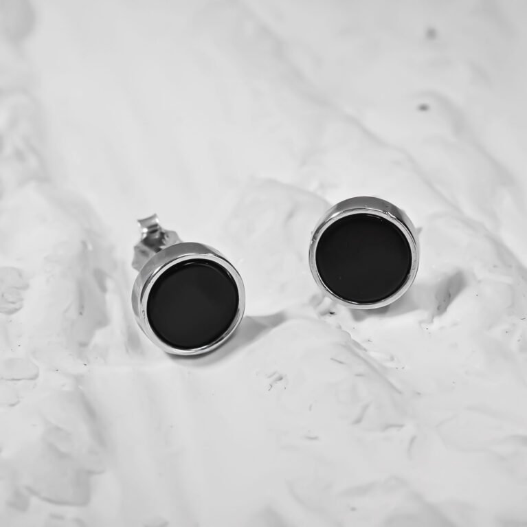 Round Black Zircon Silver Earing
