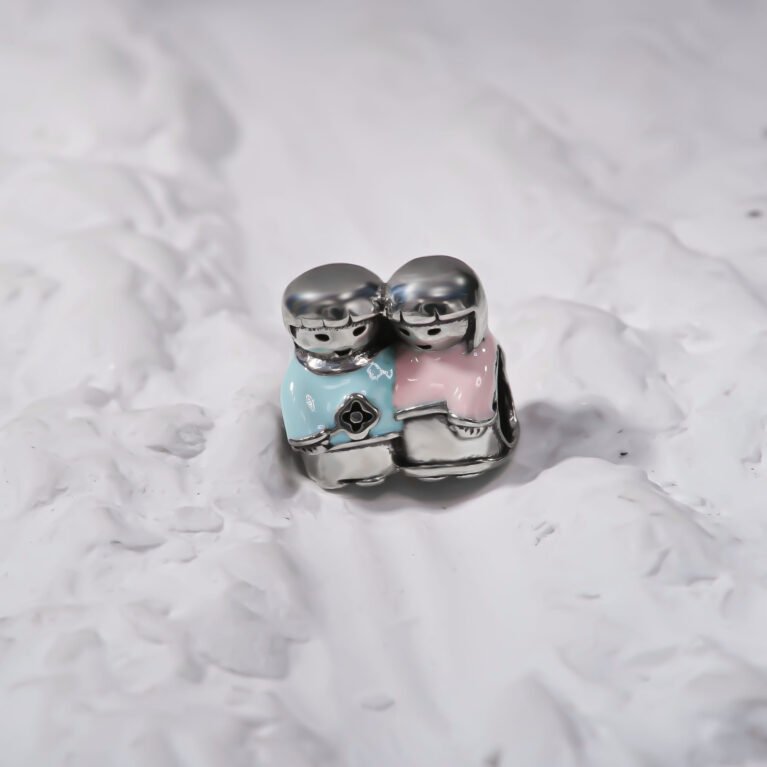 Cute colourful Couple Silver Charm