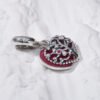 2 heart modern art Rred stone and a message Silver Charm.