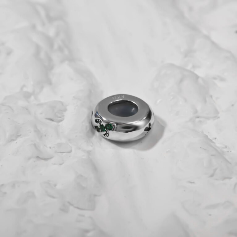 Round Green colourful Silver Charm.