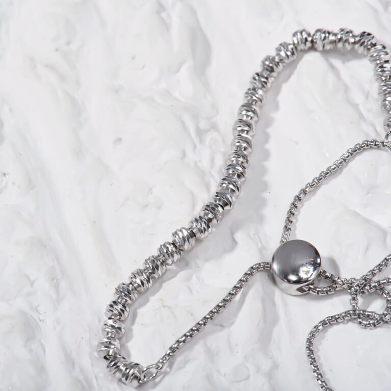 Diamond-Cut Adjustable Ball 3mm Bead Silver Bracelet Adjustable