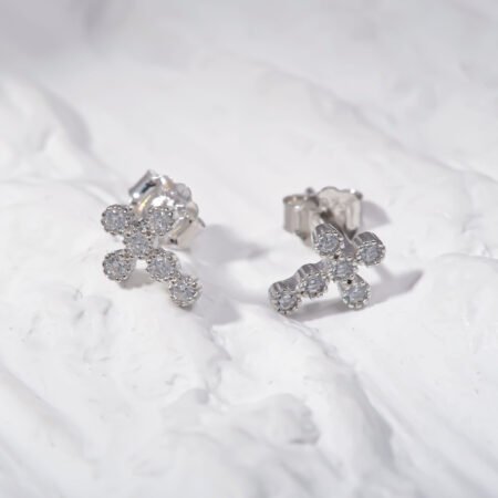 CZ studded Cross Silver Earing