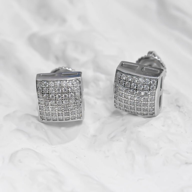 Square Cubic Zircon Silver Earing