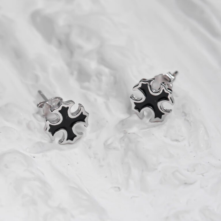 Silver and Black tone Cross Silver Earing
