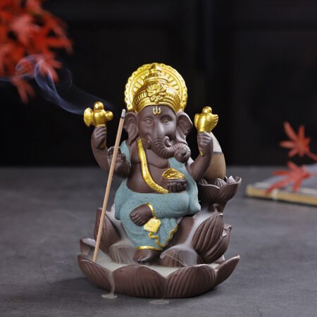 Ceramic Ganesha Backflow Incense Burner  - Green
