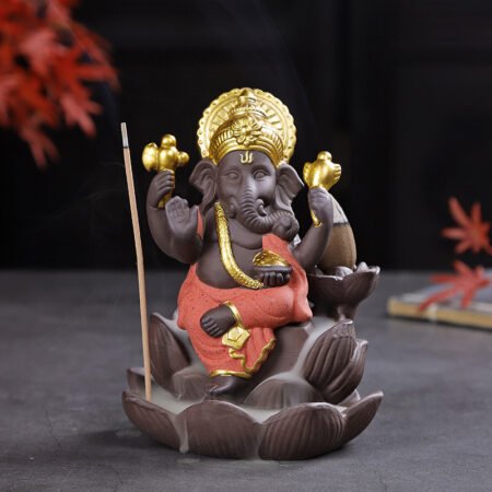 Ceramic Ganesha Backflow Incense Burner  - Red