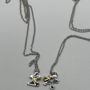 Silver Couple with Golden heart necklace