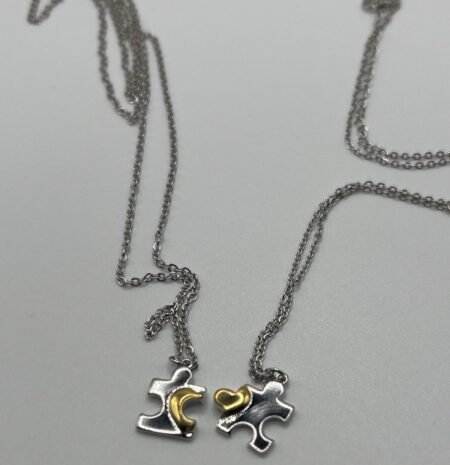 Silver Couple with Golden heart necklace