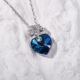 Blue Heart with Flower Necklace .