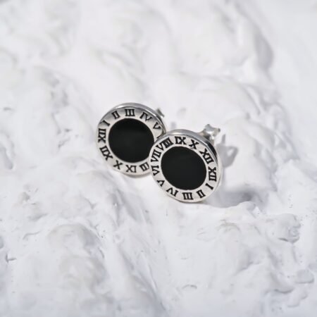 Black Roman numbers Silver Earing