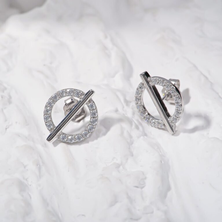 Round Straight Line Silver Earing