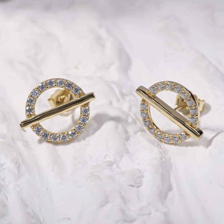 Round Straight Line Gold Plated Silver Earing