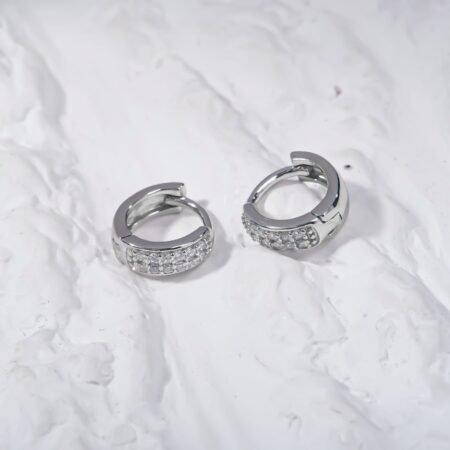 Huggie Hoop Double Line CZ Silver Earing