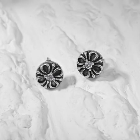 Round Art 4 silver black tone Silver Earing