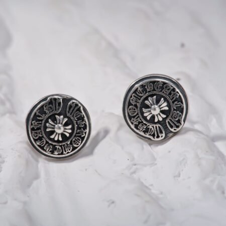 Round design Art black tone Silver Earing
