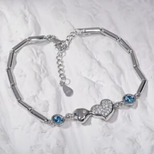 AAAA CZ and Blue Crystal  Stone Heart bracelet 16.5cm 6.5 in