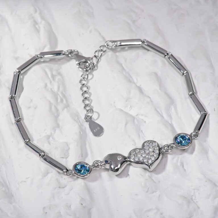 AAAA CZ and Blue Crystal  Stone Heart bracelet 16.5cm 6.5 in