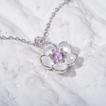 White Flower with Pink Stone Necklace
