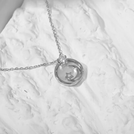 Elegant Star moon on White Enamel necklace