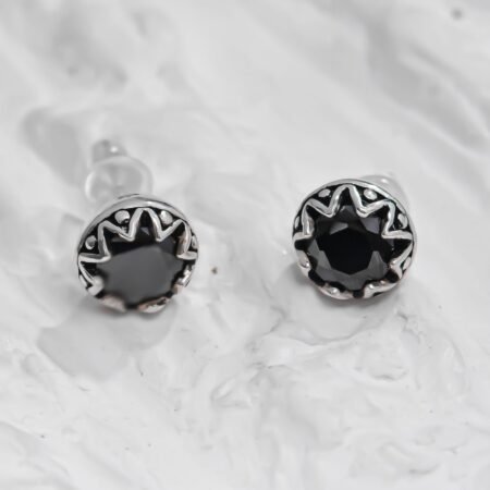 Round design Art 5 silver black tone Silver Earing