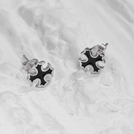 Silver and Black tone Cross Silver Earing