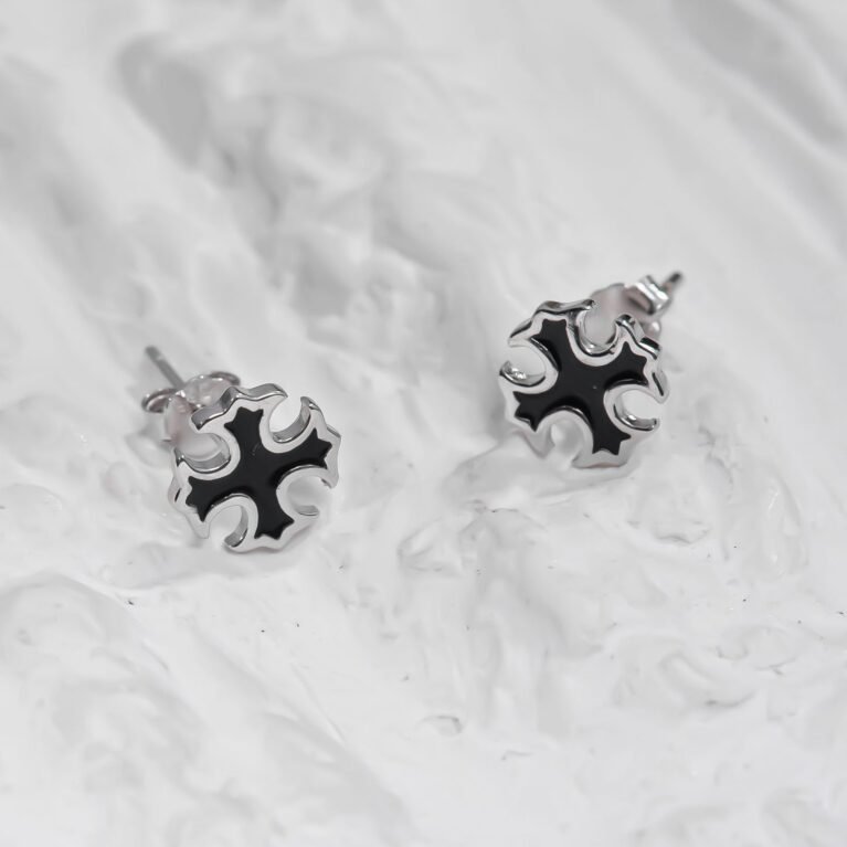 Silver and Black tone Cross Silver Earing