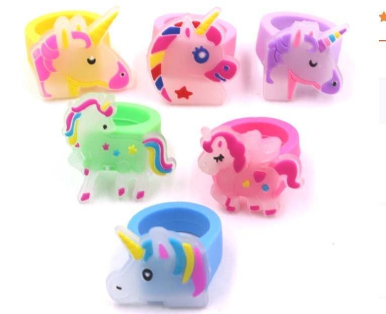 Shining Baby Unicorn Rings Dress Up Finger Rings, Jewelry Rings Set of 5 BPA free